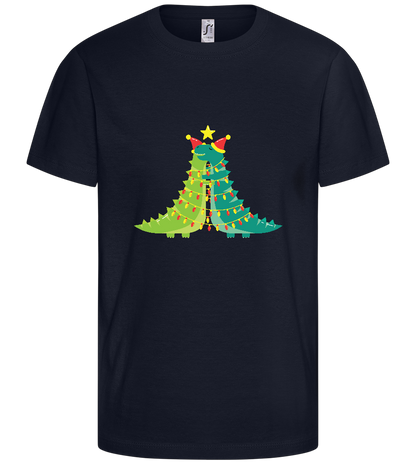 Dino Christmas Tree Design - Comfort kids fitted t-shirt_FRENCH NAVY_front