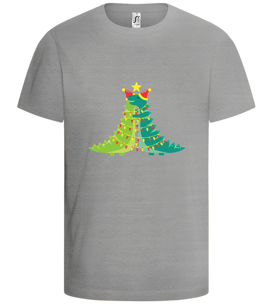 Dino Christmas Tree Design - Comfort kids fitted t-shirt_ORION GREY_front