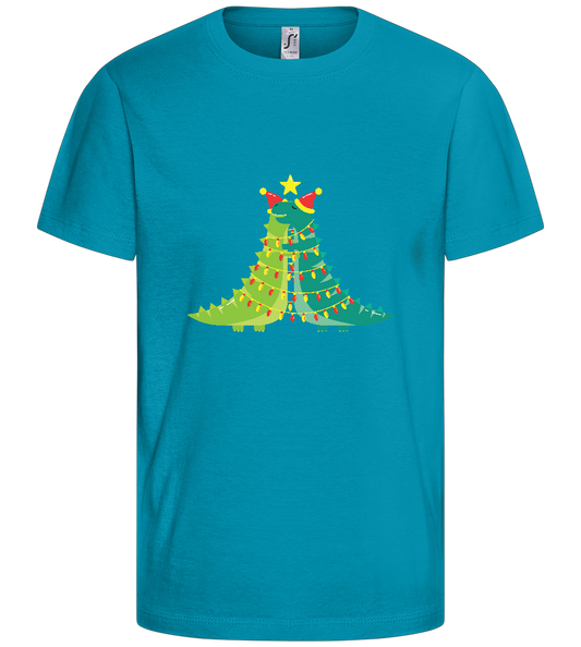 Dino Christmas Tree Design - Comfort kids fitted t-shirt_TURQUOISE_front