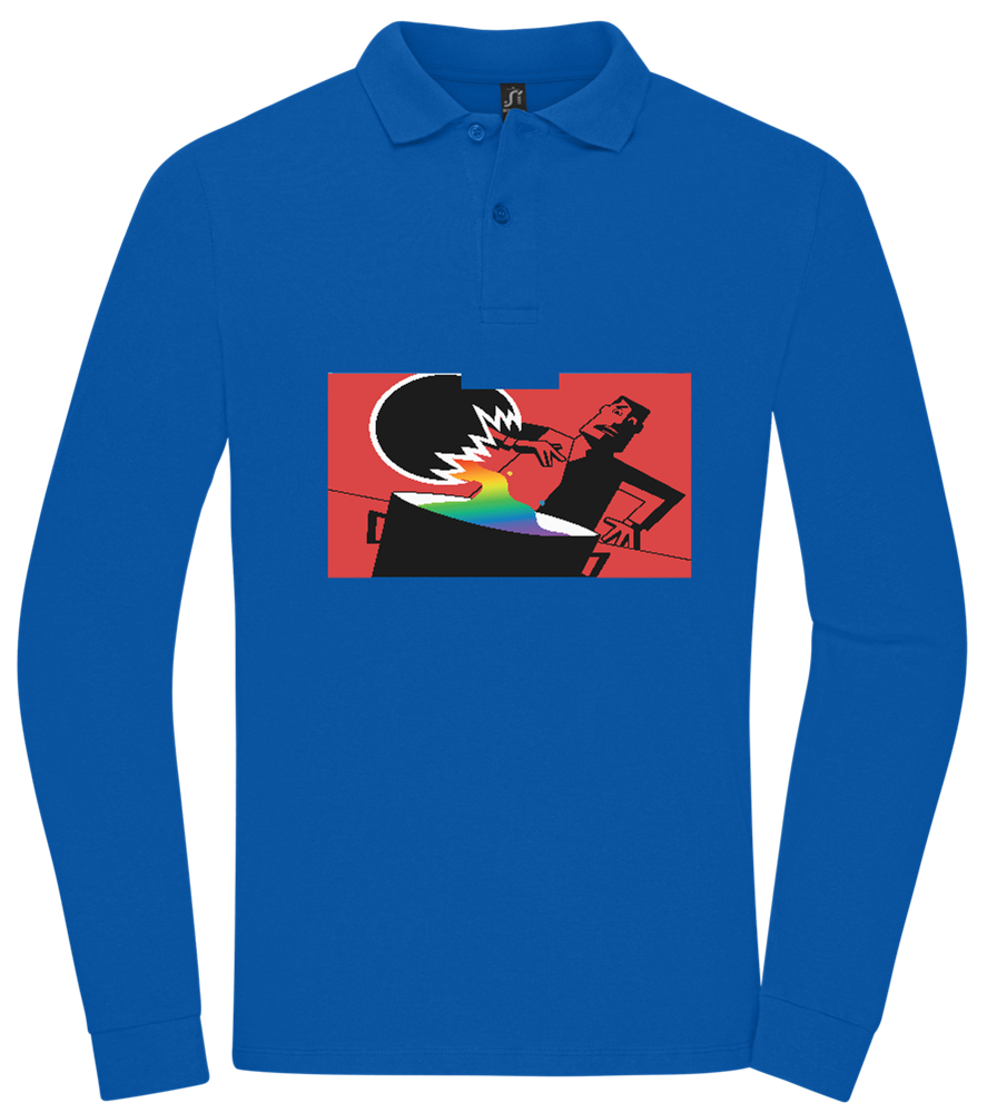 Chemical X Design - Premium men's long sleeve polo shirt_ROYAL_front