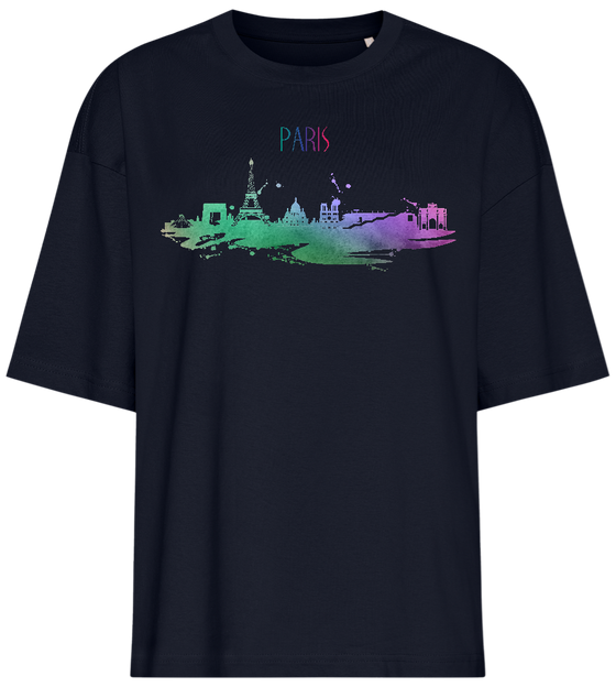 Paris Watercolor City Skyline Design - Premium women's oversized t-shirt_FRENCH NAVY_front