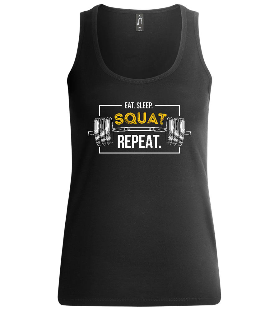 Eat. Sleep. Squat. Repeat. Design - Comfort women's tank top_DEEP BLACK_front