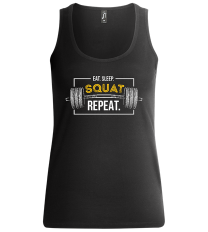 Eat. Sleep. Squat. Repeat. Design - Comfort women's tank top_DEEP BLACK_front