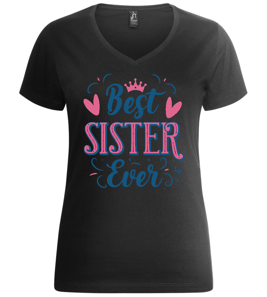 Best Sister Design - Premium women's v-neck t-shirt_DEEP BLACK_front