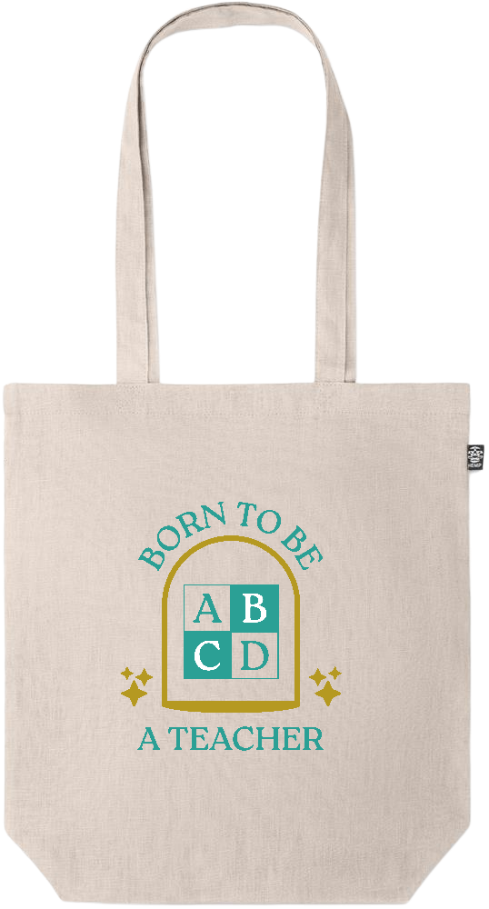 Born to be a Teacher Design - Premium colored organic hemp tote bag_BEIGE_front