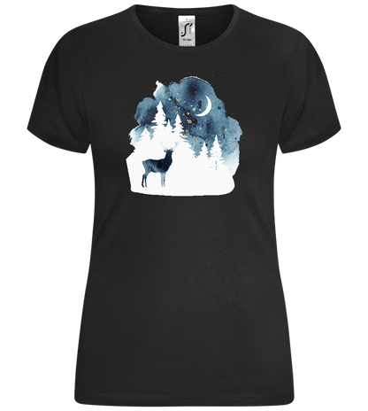 Christmas Night Watercolor Design - Comfort women's t-shirt_DEEP BLACK_front