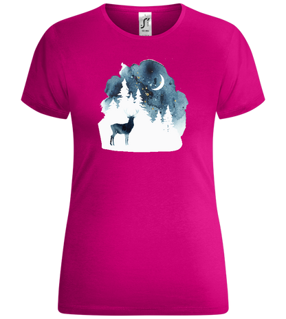 Christmas Night Watercolor Design - Comfort women's t-shirt_FUCHSIA_front