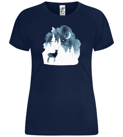 Christmas Night Watercolor Design - Comfort women's t-shirt_MARINE_front