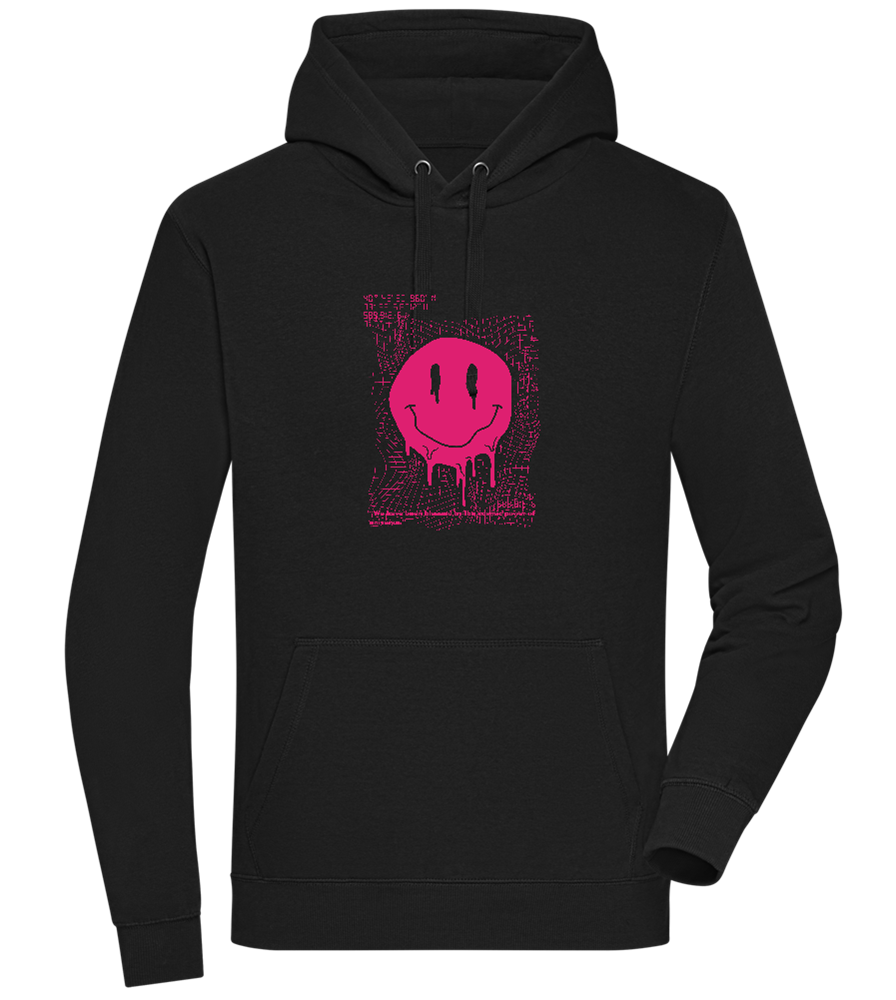 Distorted Pink Smiley Design - Premium unisex hoodie_BLACK_front