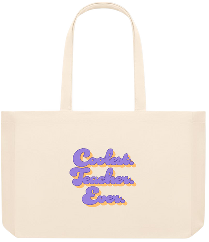 Coolest Teacher Ever Design - Premium large recycled beach tote bag_BEIGE_front