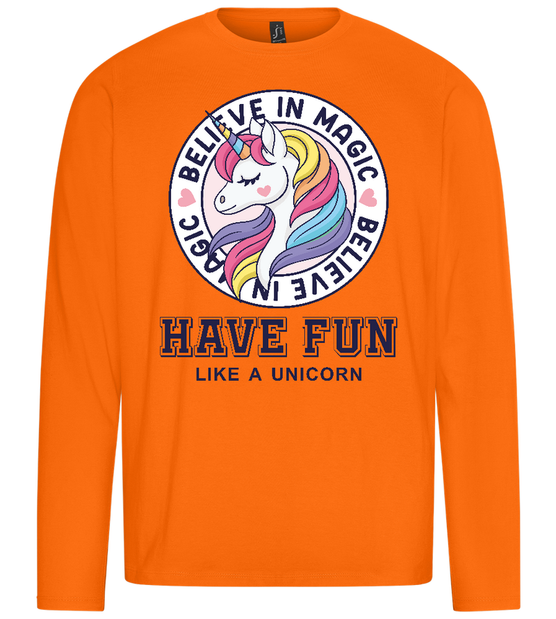 Believe in Magic Unicorn Design - Premium men's long sleeve t-shirt_ORANGE_front