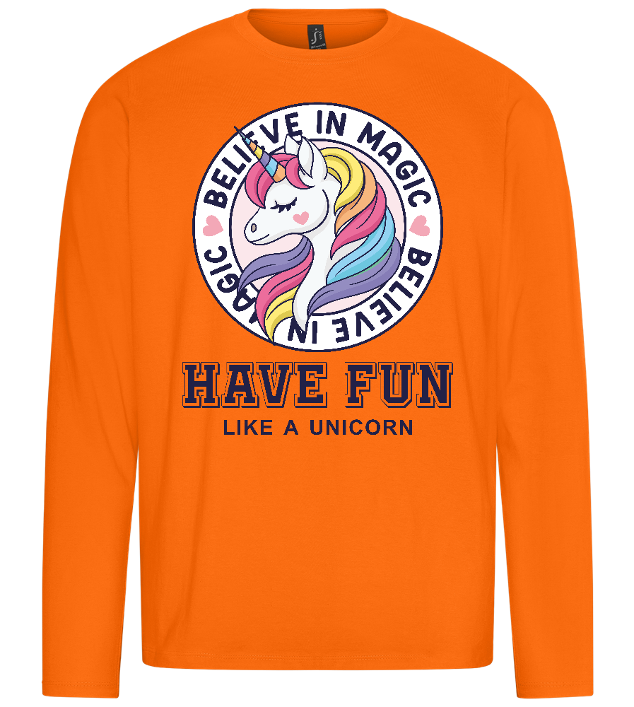 Believe in Magic Unicorn Design - Premium men's long sleeve t-shirt_ORANGE_front