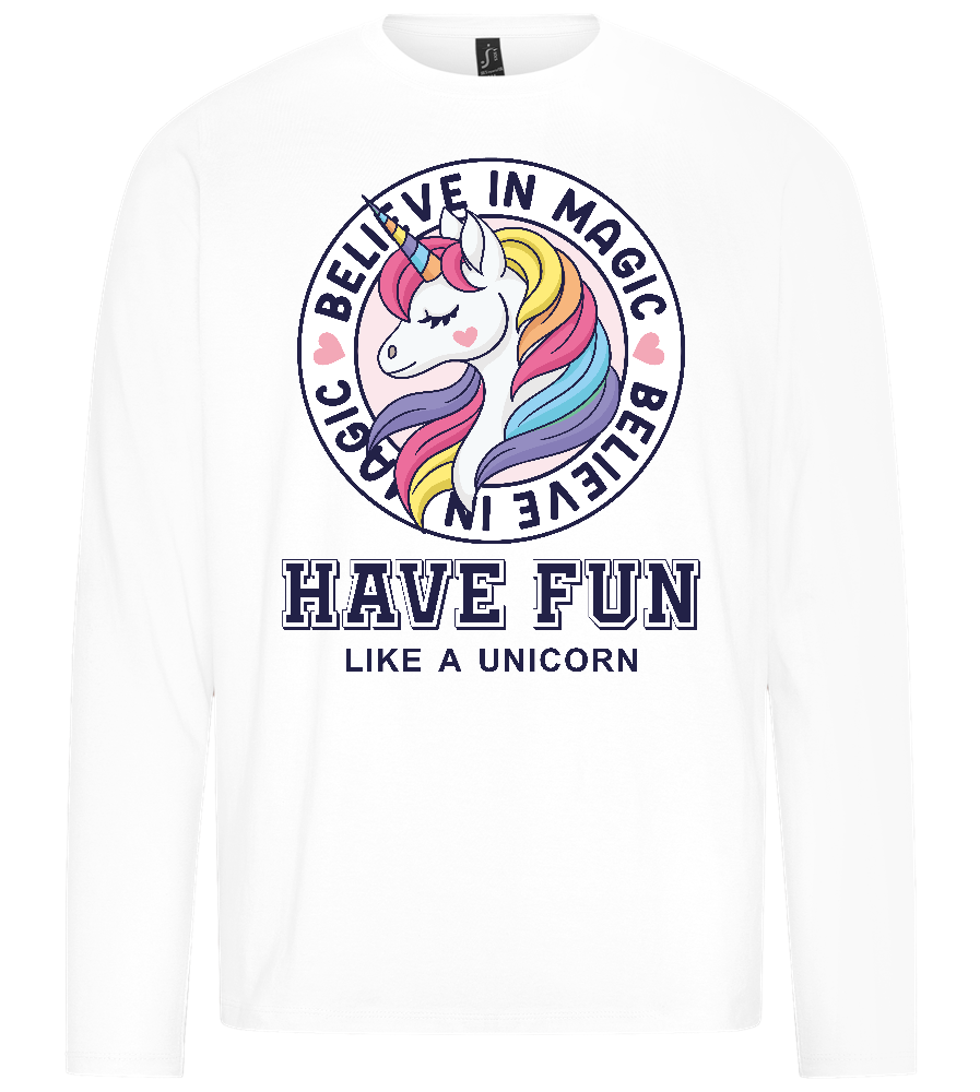 Believe in Magic Unicorn Design - Premium men's long sleeve t-shirt_WHITE_front