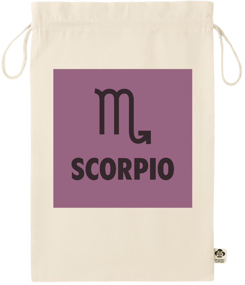 Zodiac Scorpio Design - Essential large organic drawcord gift bag_BEIGE_front