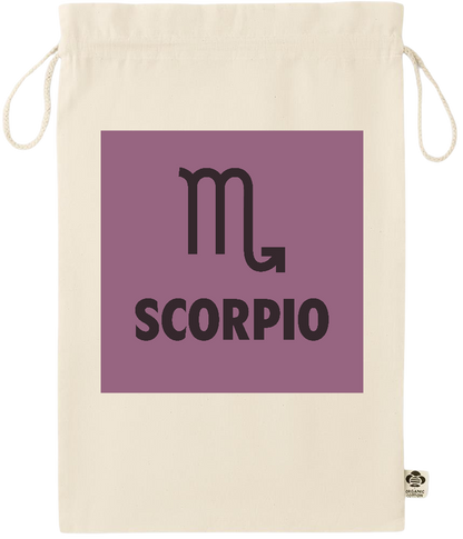 Zodiac Scorpio Design - Essential large organic drawcord gift bag_BEIGE_front