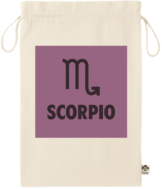 Zodiac Scorpio Design - Essential large organic drawcord gift bag_BEIGE_front