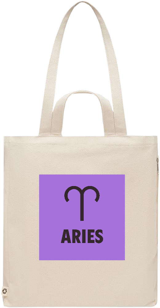 Zodiac Aries Design - Premium recycled polycotton beach bag_BEIGE_front