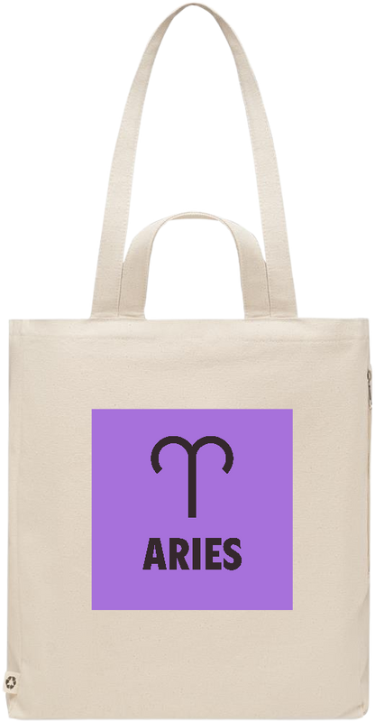 Zodiac Aries Design - Premium recycled polycotton beach bag_BEIGE_front