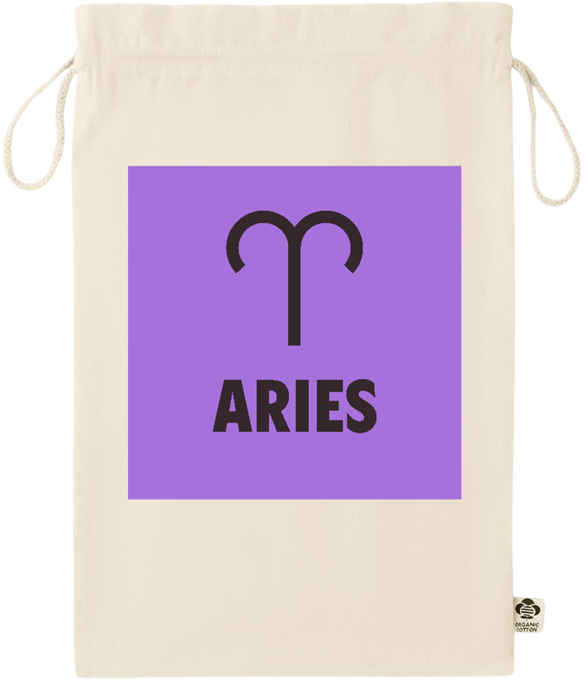 Zodiac Aries Design - Essential large organic drawcord gift bag_BEIGE_front