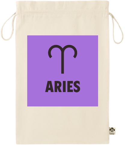 Zodiac Aries Design - Essential large organic drawcord gift bag_BEIGE_front