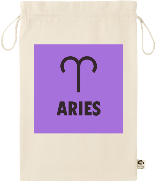 Zodiac Aries Design - Essential large organic drawcord gift bag_BEIGE_front