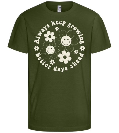 Keep Growing Smiley Design - Basic kids t-shirt_ARMY_front