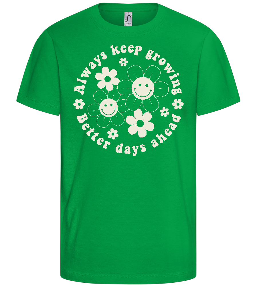 Keep Growing Smiley Design - Basic kids t-shirt_MEADOW GREEN_front