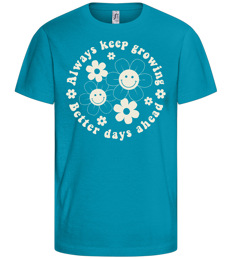 Keep Growing Smiley Design - Basic kids t-shirt_TURQUOISE_front