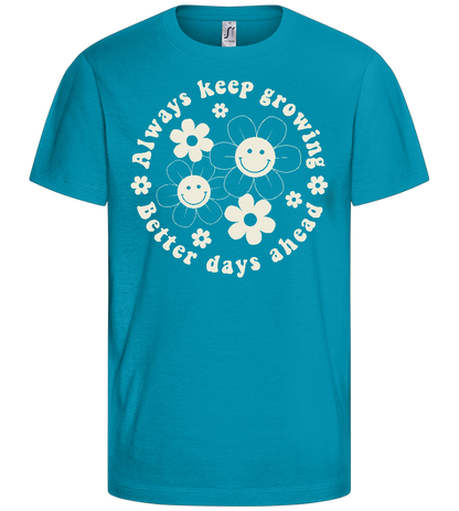 Keep Growing Smiley Design - Basic kids t-shirt_TURQUOISE_front