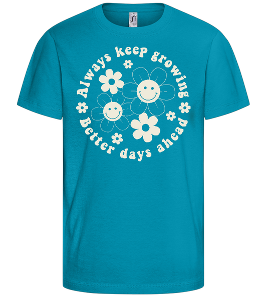 Keep Growing Smiley Design - Basic kids t-shirt_TURQUOISE_front