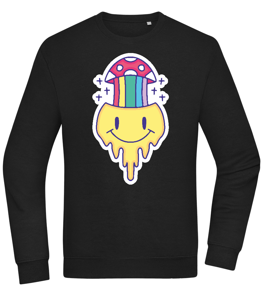 Rainbow Mushroom Smiley Design - Comfort Essential Unisex Sweater_BLACK_front