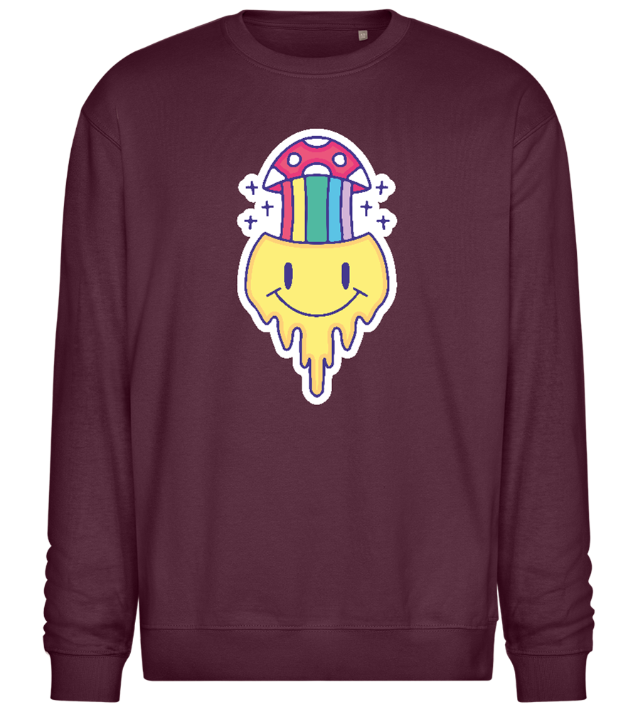 Rainbow Mushroom Smiley Design - Comfort Essential Unisex Sweater_BORDEAUX_front