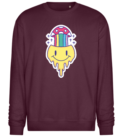 Rainbow Mushroom Smiley Design - Comfort Essential Unisex Sweater_BORDEAUX_front