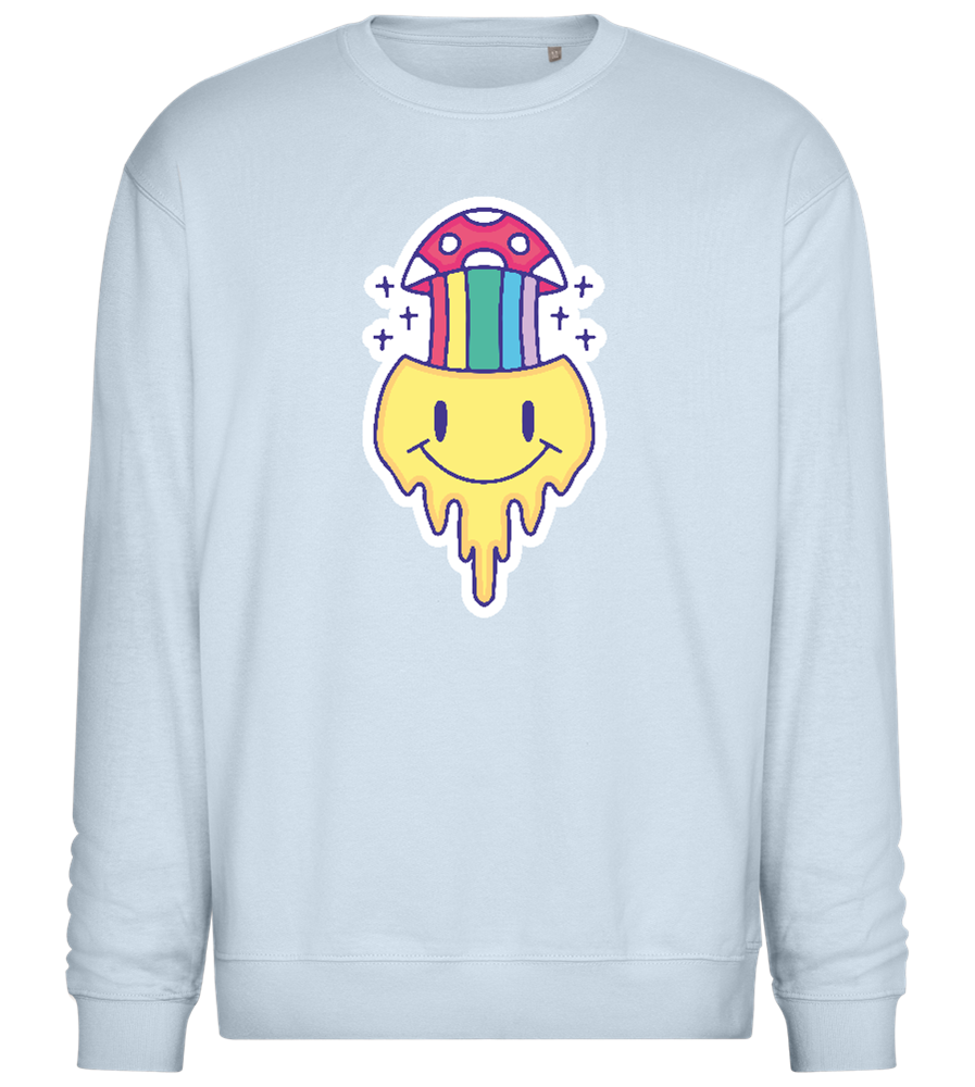 Rainbow Mushroom Smiley Design - Comfort Essential Unisex Sweater_CREAMY BLUE_front