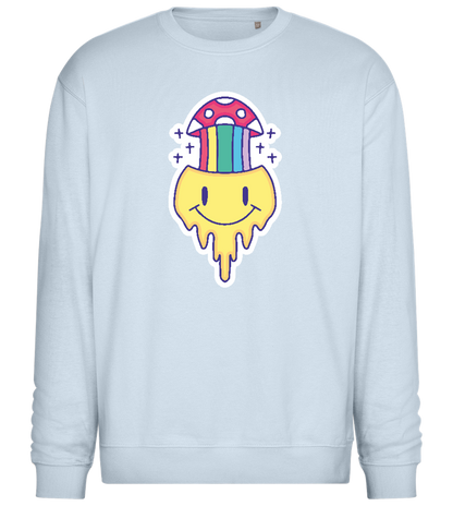 Rainbow Mushroom Smiley Design - Comfort Essential Unisex Sweater_CREAMY BLUE_front