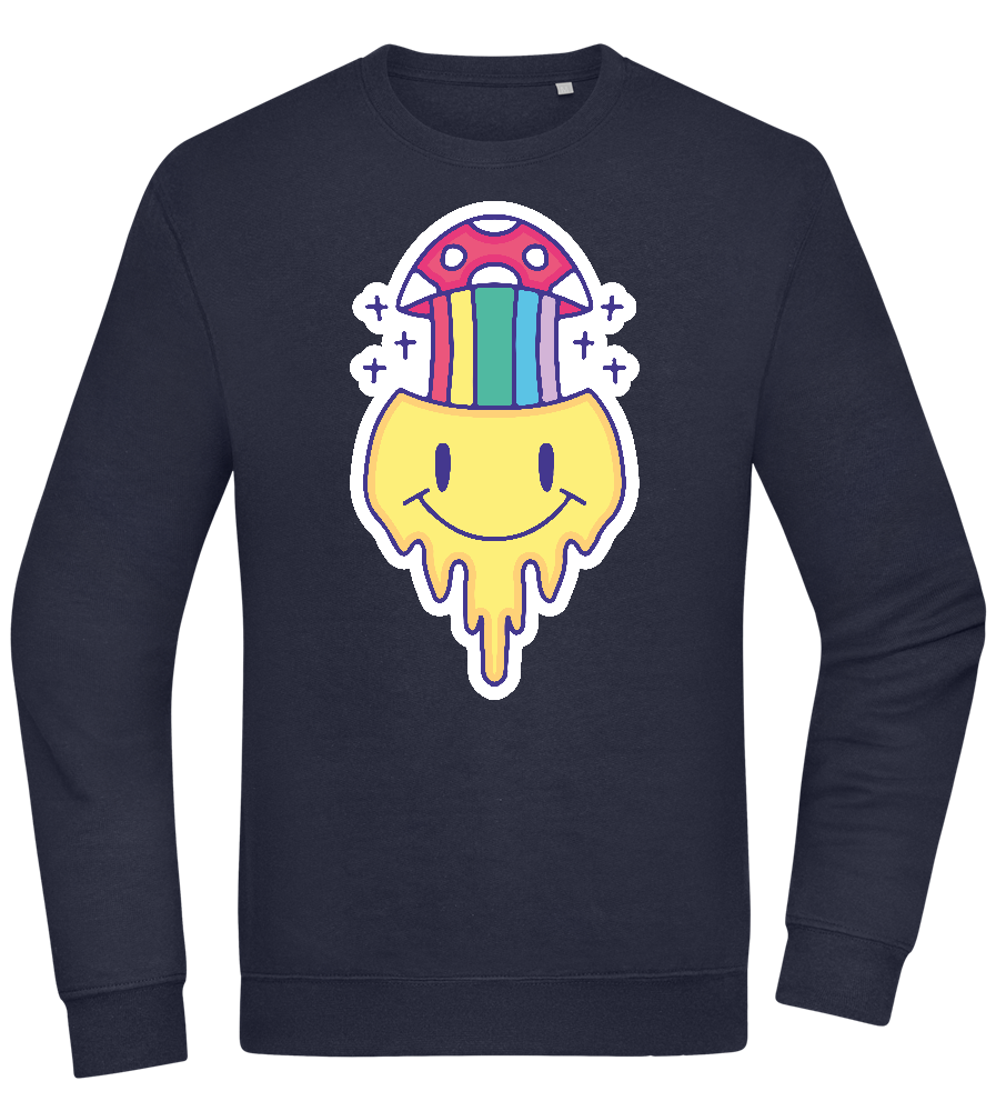 Rainbow Mushroom Smiley Design - Comfort Essential Unisex Sweater_FRENCH NAVY_front