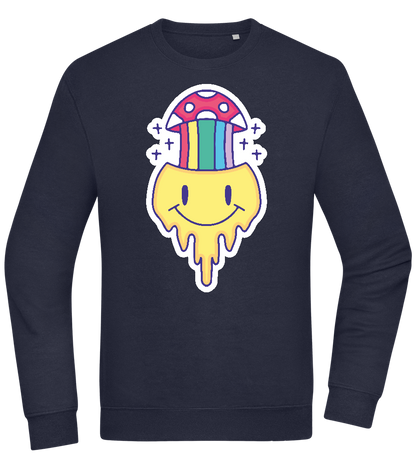 Rainbow Mushroom Smiley Design - Comfort Essential Unisex Sweater_FRENCH NAVY_front