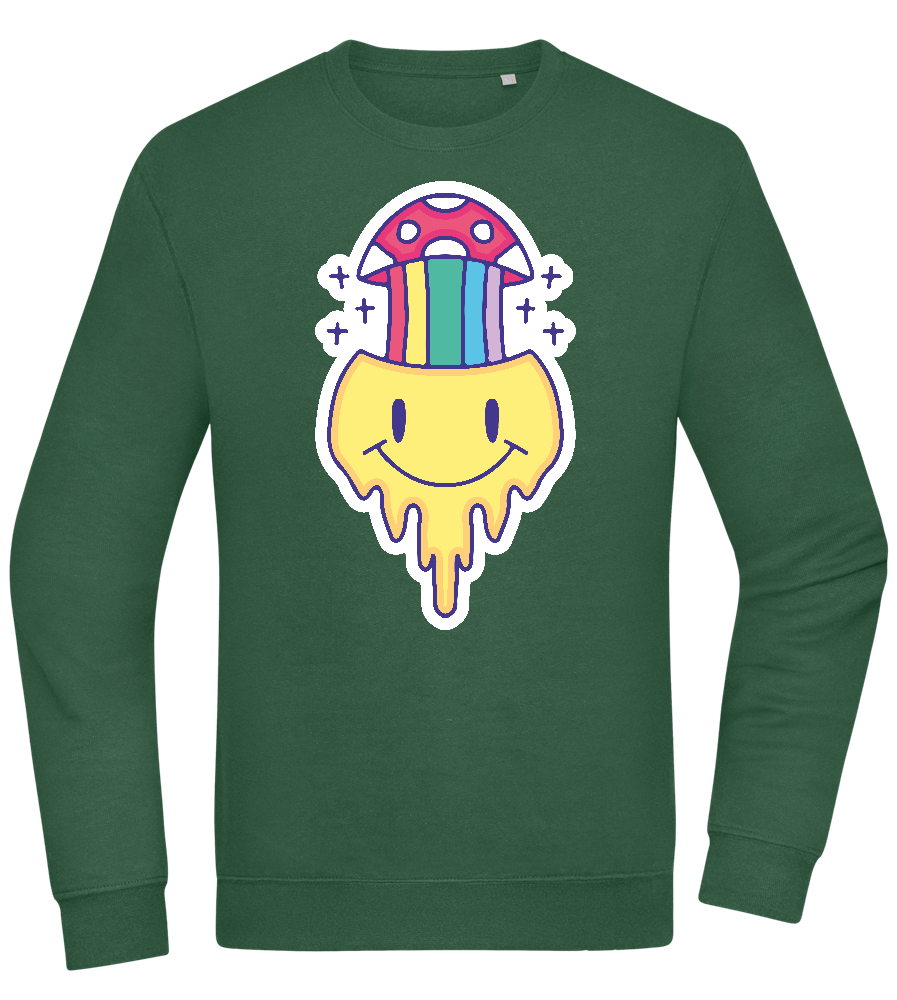 Rainbow Mushroom Smiley Design - Comfort Essential Unisex Sweater_GREEN BOTTLE_front