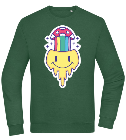 Rainbow Mushroom Smiley Design - Comfort Essential Unisex Sweater_GREEN BOTTLE_front