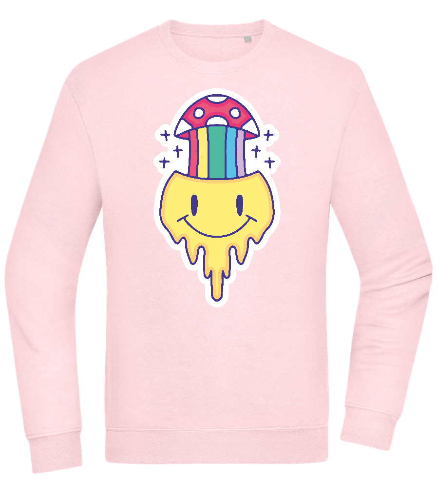 Rainbow Mushroom Smiley Design - Comfort Essential Unisex Sweater_LIGHT PEACH ROSE_front