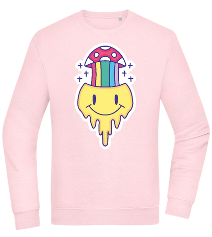 Rainbow Mushroom Smiley Design - Comfort Essential Unisex Sweater_LIGHT PEACH ROSE_front