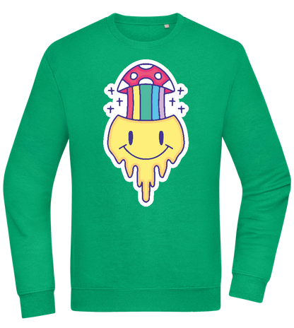 Rainbow Mushroom Smiley Design - Comfort Essential Unisex Sweater_MEADOW GREEN_front