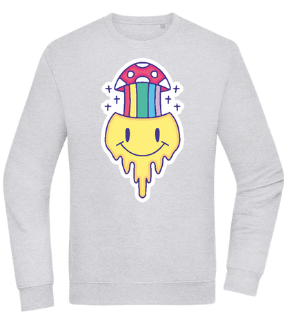 Rainbow Mushroom Smiley Design - Comfort Essential Unisex Sweater_ORION GREY II_front