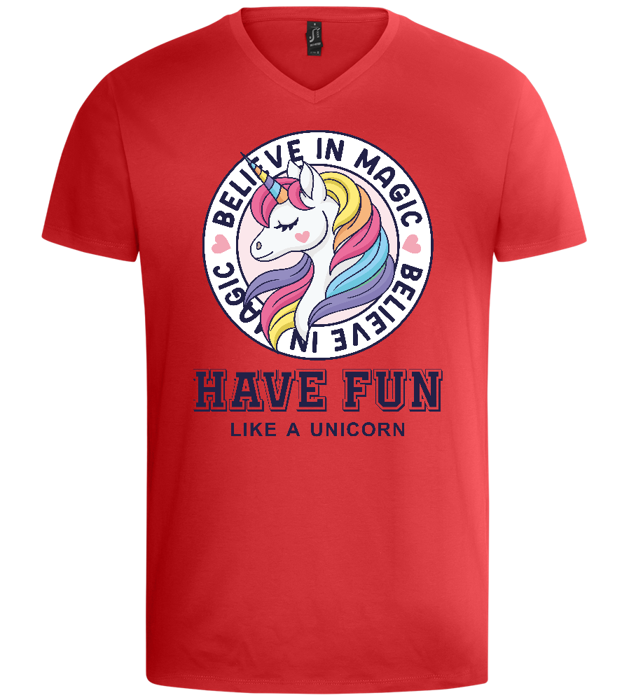 Believe in Magic Unicorn Design - Basic men's v-neck t-shirt_RED_front