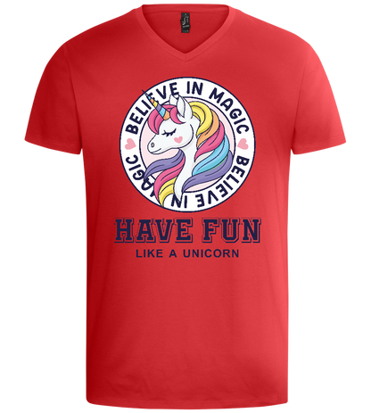 Believe in Magic Unicorn Design - Basic men's v-neck t-shirt_RED_front