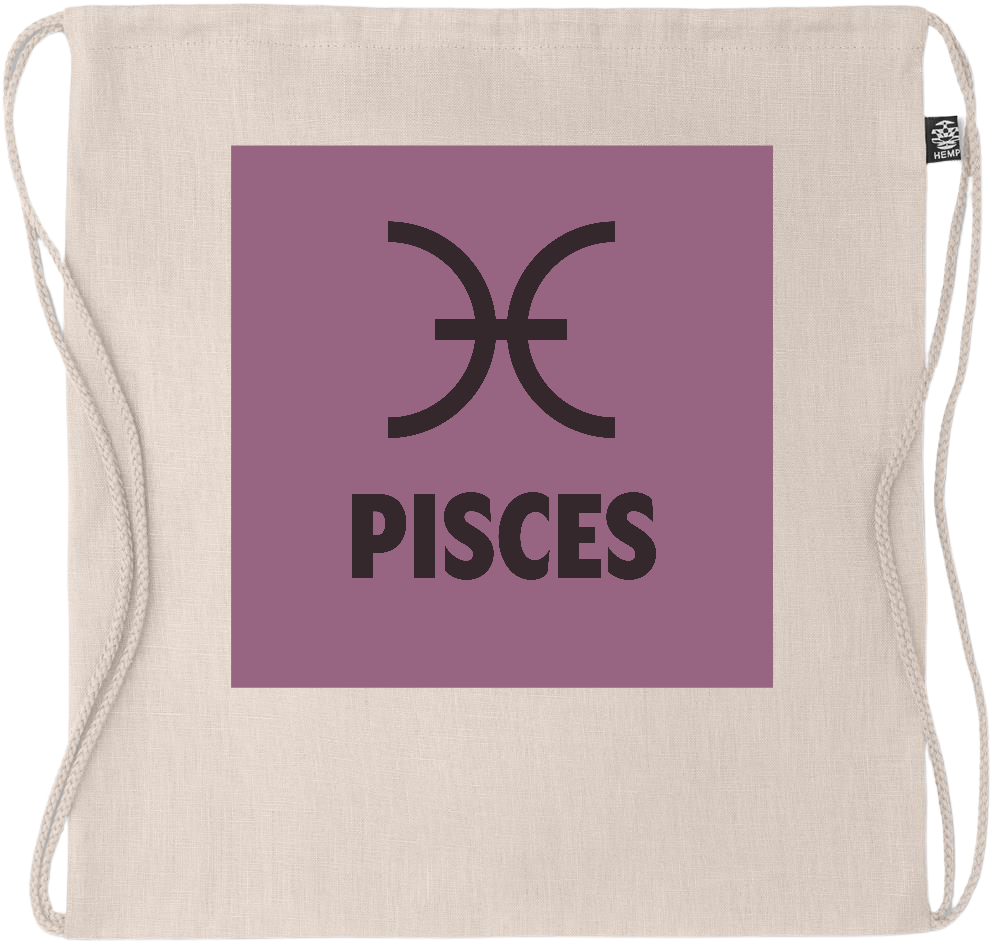 Zodiac Pisces Design - Premium hemp drawstring bag_BEIGE_front