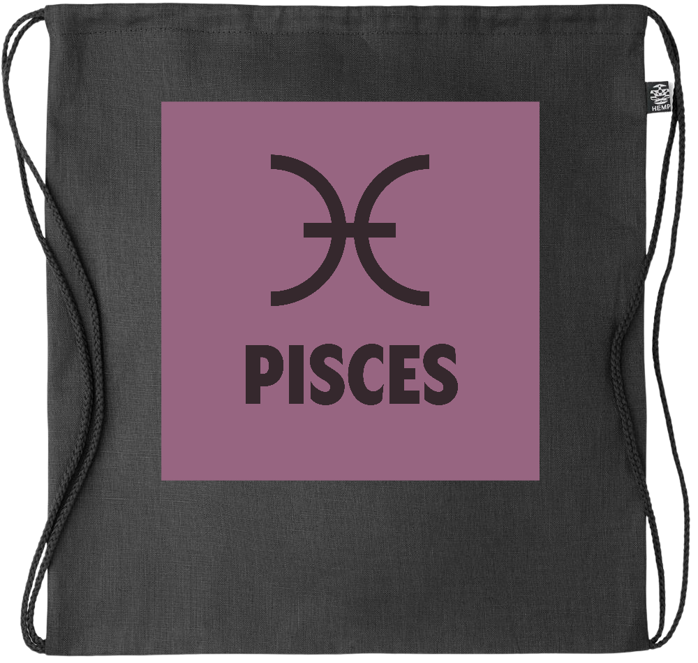 Zodiac Pisces Design - Premium hemp drawstring bag_BLACK_front