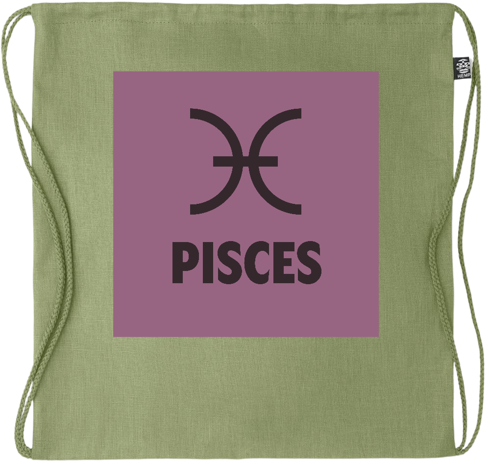 Zodiac Pisces Design - Premium hemp drawstring bag_GREEN_front