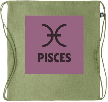 Zodiac Pisces Design - Premium hemp drawstring bag_GREEN_front