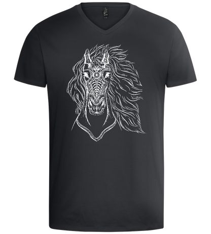 White Abstract Horsehead Design - Basic men's v-neck t-shirt_DARK GRAY_front